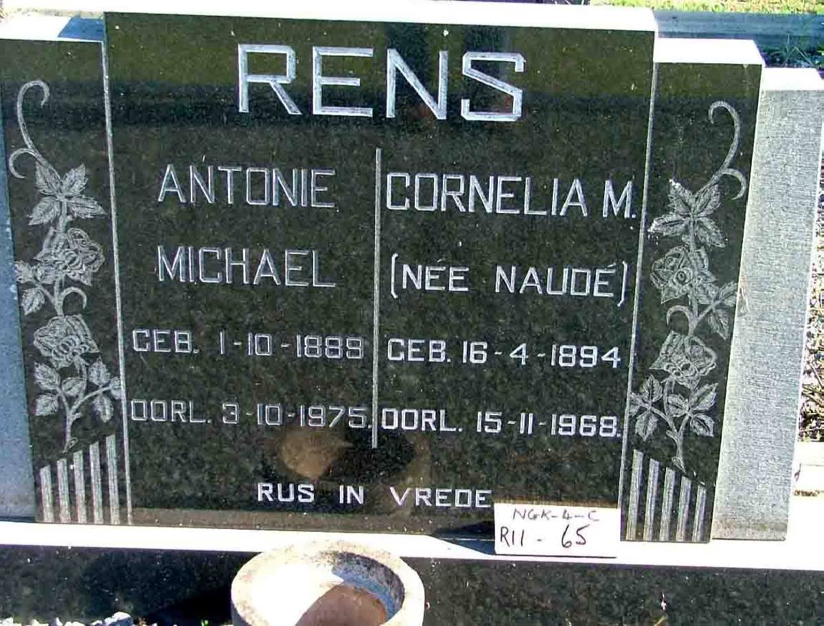 RENS Antonie Michael 1889-1975 &amp; Cornelia M. NAUDÉ 1894-1968