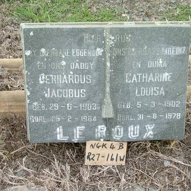 ROUX Gerhardus Jacobus, le 1903-1964 &amp; Catharine Louisa 1902-1978