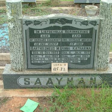 SAAYMAN Bartholomeus M. 1903-1962 &amp; Anna Katharina 1912-1963