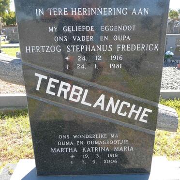 TERBLANCHE Hertzog Stephanus Frederick 1916-1981 &amp; Martha Katrina Maria 1918-2006