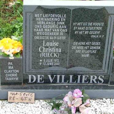 VILLIERS Louise Christina, de nee RIECK 1972-2002