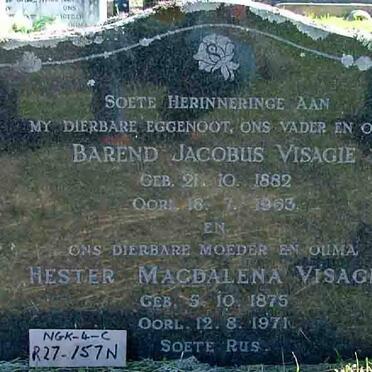 VISAGIE Barend Jacobus 1882-1963 &amp; Hester Magdalena 1875-1971