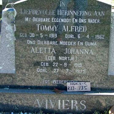 VIVIERS Tommy Alfred 1919-1962 &amp; Aletta Johanna NORTJE 1919-1975