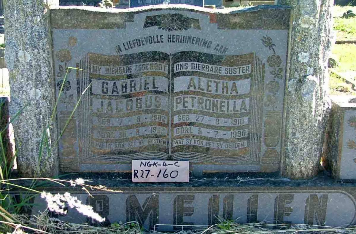 VERMEULEN Gabriel Jacobus 1902-1962 &amp; Aletha Petronella 1910-1990