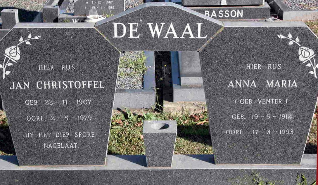 WAAL Jan Christoffel, de 1907-1979 &amp; Anna Maria VENTER 1914-1993