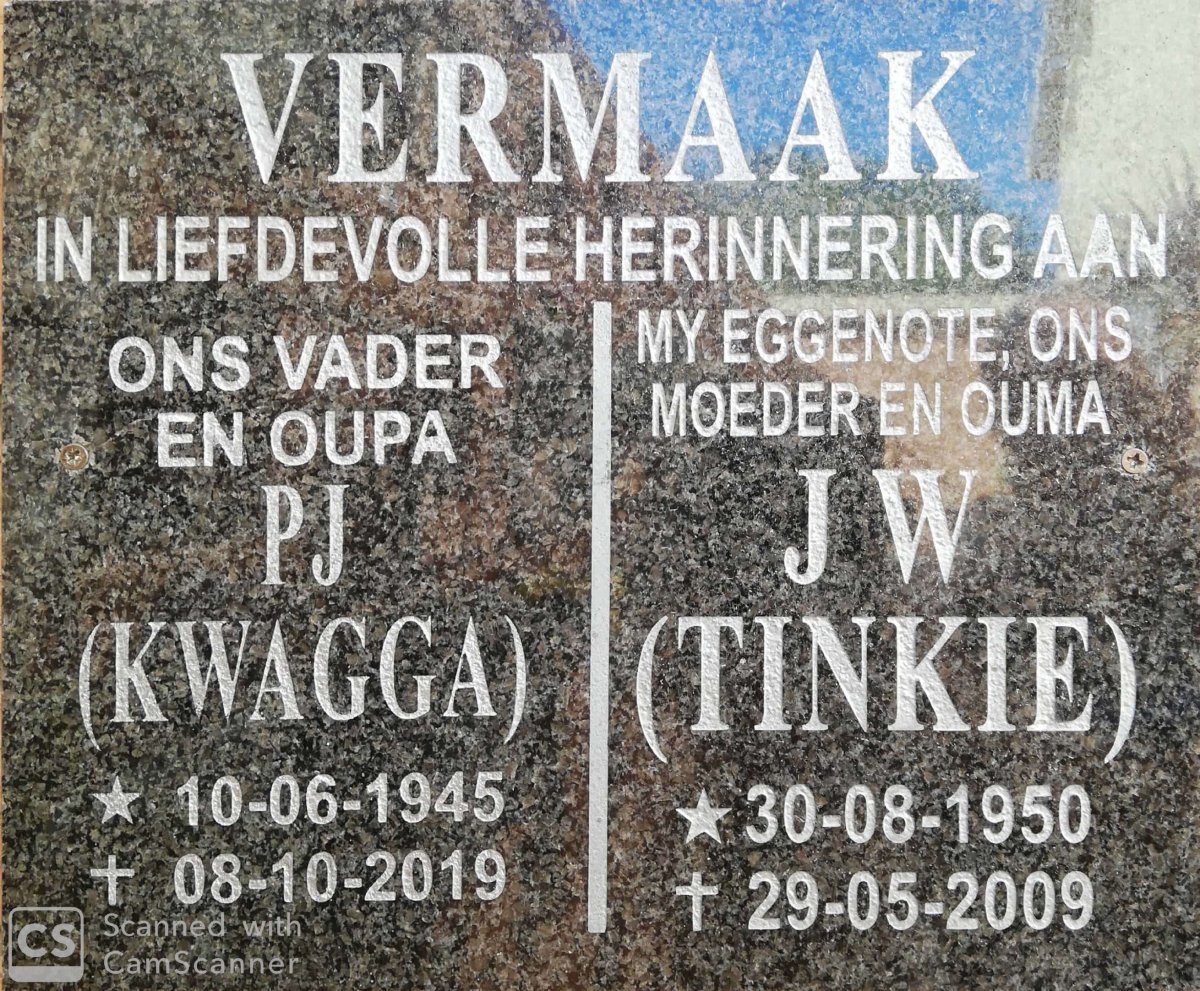 VERMAAK P.J. 1945-2019 &amp; J.W. 1950-2009