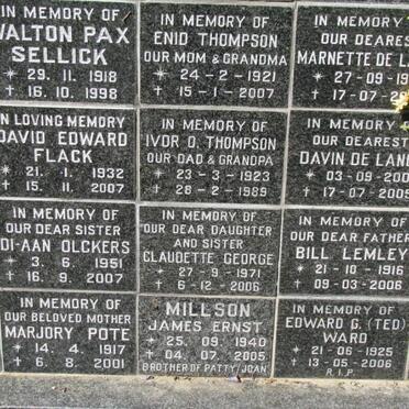 SELLICK :: FLACK :: OLCKERS :: POTE :: THOMPSON :: GEORGE :: MILLSON :: DE LANGE :: LEMLEY :: WARD