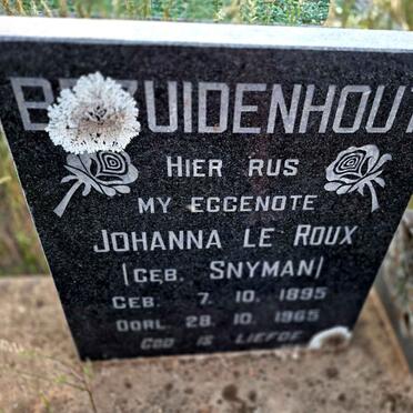 BEZUIDENHOUT Johanna Le Roux nee SNYMAN 1895-1965