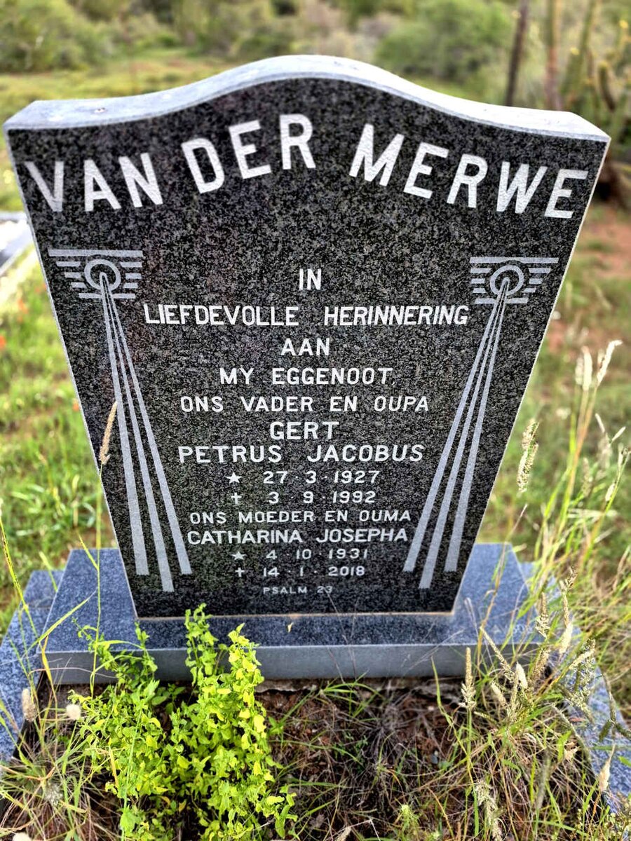 MERWE Gert Petrus Jacobus, van der 1927-1992 & Catharina Josepha 1931-2018