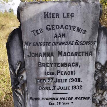 BREYTENBACH Johanna Margaretha nee PEACH 1908-1932