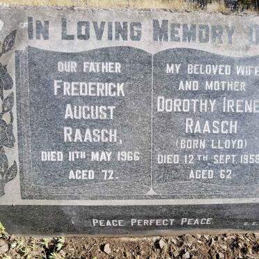 RAASCH Frederick August -1966 &amp; Dorothy Irene LLOYD -1958