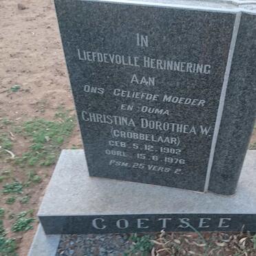 COETSEE Christina Dorothea W. nee GROBBELAAR 1902-1976