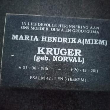 KRUGER Maria Hendrika nee NORVAL 1916-2001
