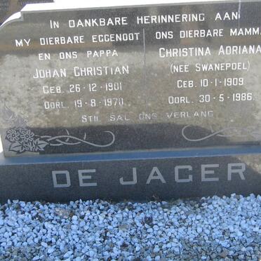 JAGER Johan Christiaan, de 1901-1970 &amp; Christina Adriana SWANEPOEL 1909-1986