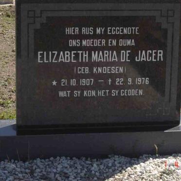 JAGER Elizabeth Maria, de nee KNOESEN 1907-1976