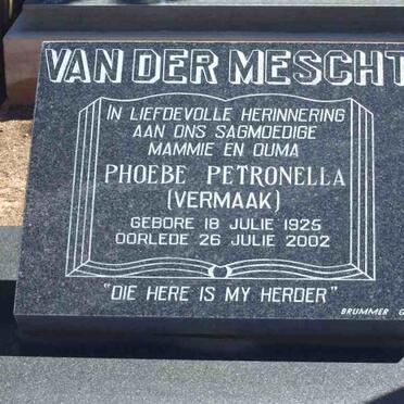 MESCHT Phoebe Petronella, van der nee VERMAAK 1925-2002