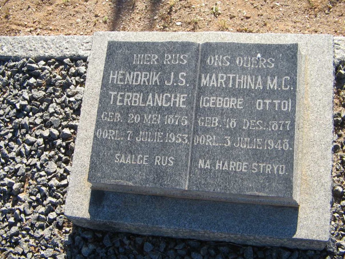 TERBLANCHE Hendrik J.S. 1875-1953 &amp; Marthina M.C. OTTO 1877-1948