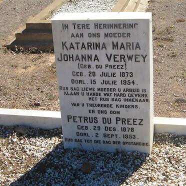 VERWEY Katarina Maria Johanna nee DU PREEZ 1873-1954 :: DU PREEZ Petrus 1878-1953
