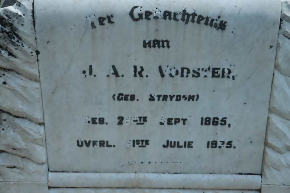 VORSTER J.A.R. nee STRYDOM 1865-19?5