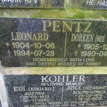 PENTZ Leonard 1904-1994 &amp; Doreen POWER 1905-1980