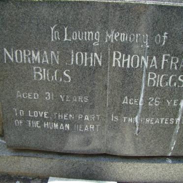 BIGGS Norman John &amp; Rhona Frances