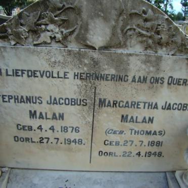 MALAN Stephanus Jacobus 1876-1948 &amp; Margaretha Jacoba THOMAS 1881-1948