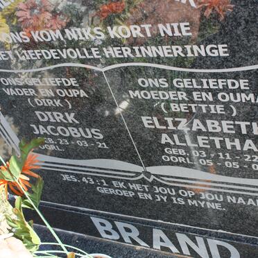 BRAND Drik Jacobus 1921- &amp; Elizabeth Alletha 1922-2003
