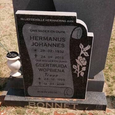 BONNET Hermanus Johannes 1932-2015 &amp; Gertruida Wopbiena 1928-2019