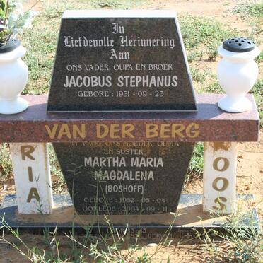 BERG Jacobus Stephanus, van der 1951- &amp; Martha Maria Magdalena BOSHOFF 1952-2004