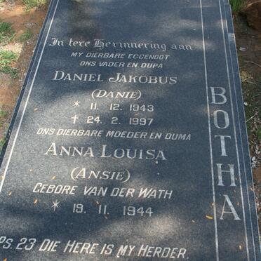 BOTHA Daniel Jakobus 1943-1997 &amp; Anna Louisa VAN DER WATH