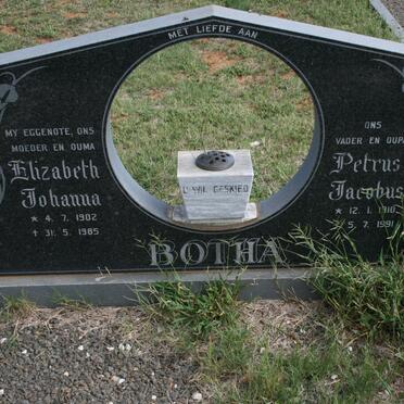 BOTHA Petrus Jacobus 1910-1991 &amp;  Elizabeth Johanna 1902-1985