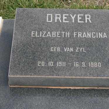 DREYER Elizabeth Francina nee VAN ZYL 1911-1980