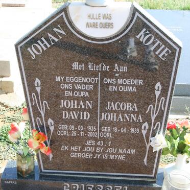 GRIESSEL Johan David 1935-2002 &amp; Jacoba Johanna 1939-