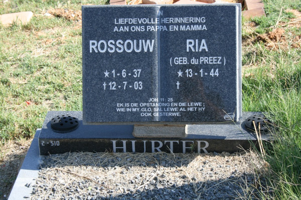 HURTER Rossouw 1937-2003 &amp; Ria DU PREEZ 1944