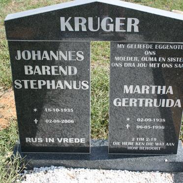 KRUGER Johannes Barend Stephanus 1935-2006 &amp; Martha Gertruida 1938-1996