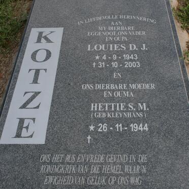 KOTZE Louies D.J. 1943-2003 &amp; Hettie S.M. KLEYNHANS 1944