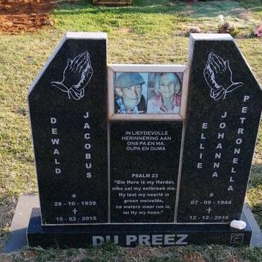 PREEZ Dewald Jacobus, du 1939-2015 &amp; Ellie Johanna Petronella 1944-2016