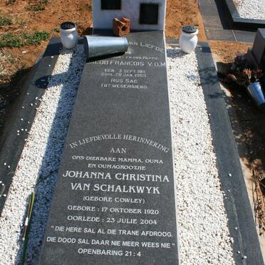 SCHALKWYK Jacob Francois V.D.M., van 1911-1969 &amp; Johanna Christina COWLEY 1920-2004