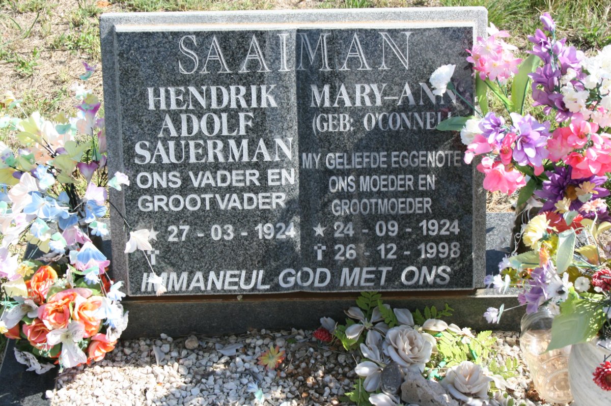 SAAIMAN Hendrik Adolf Sauerman 1924- &amp; Mary-Ann O'CONNELL 1924-1998