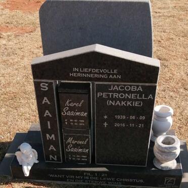 SAAIMAN Karel 1940-2019 &amp; Jacoba Petronella 1939-2016 :: SAAIMAN Maronel 1967-2018
