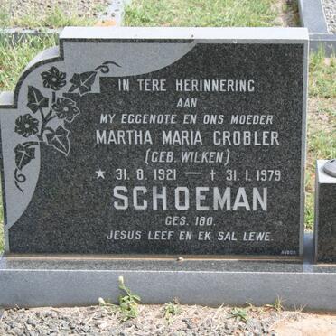 SCHOEMAN Martha Maria Grobler nee WILKEN 1921-1979