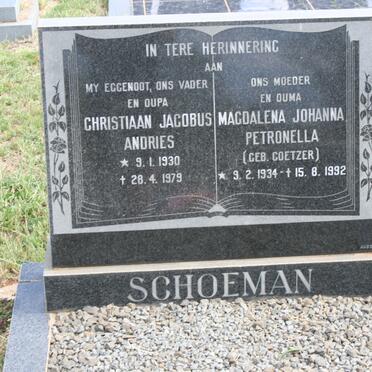 SCHOEMAN Christiaan Jacobus Andries 1930-1979 &amp; Magdalena Johanna Petronella COETZER 1934-1992