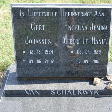 SCHALKWYK Gert Johannes, van 1924-2002 &amp; Engelina Jemina LE HANIE 1929-2002