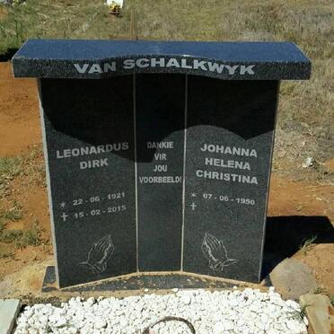 SCHALKWYK Leonardus Dirk, van 1921-2015 &amp; Johanna Helena Christina 1950-
