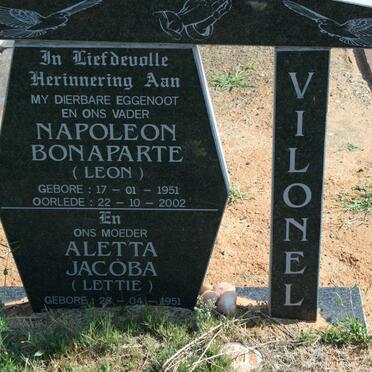 VILONEL Napoleon Bonaparte 1951-2002 &amp; Aletta Jacoba 1951-