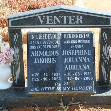 VENTER Arnoldus Jakobus 1937-2003 &amp; Josephine Johanna Adriana 1938-2006