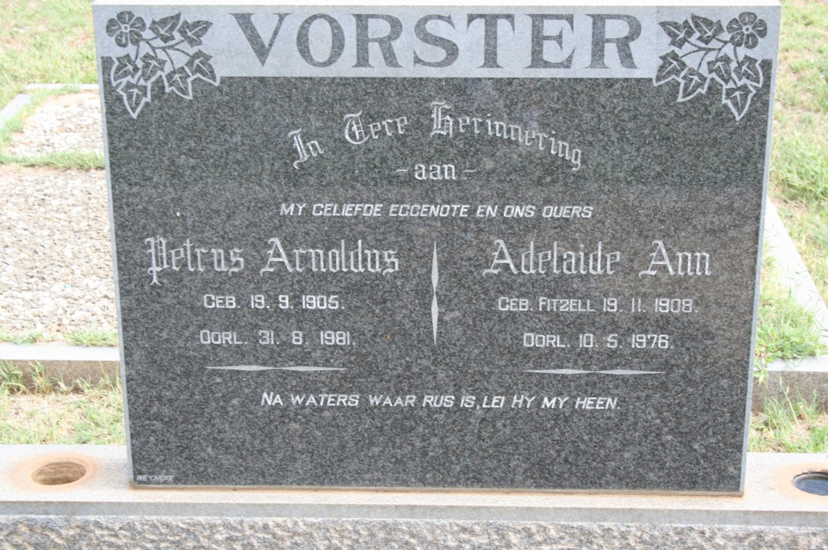 VORSTER Petrus Arnoldus 1905-1981 &amp; Adelaide Ann 1908-1976