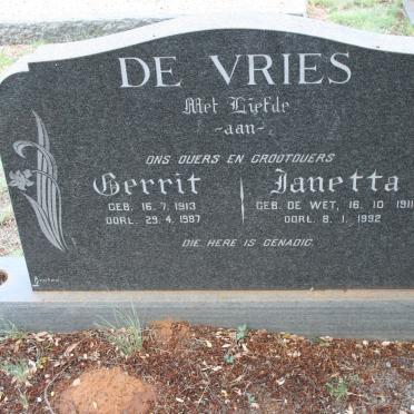 VRIES Gerrit, de 1913-1987 &amp; Janetta DE WET 1911-1992
