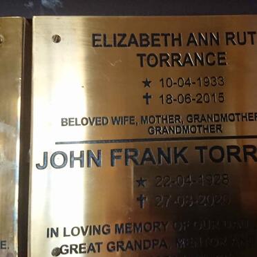 TORRANCE John Frank 1928-2020 &amp; Elizabeth Ann Ruth 1933-2015