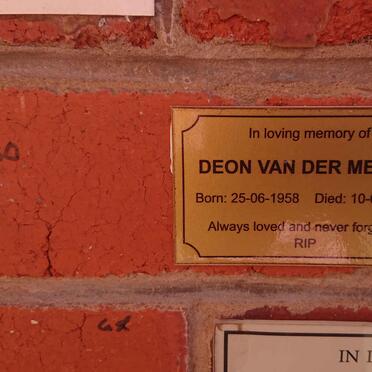 MERWE Deon, van der 1958-2018